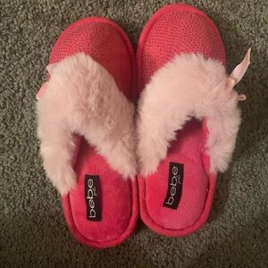 bebe Pink Sparkle Faux-Fur Slip-On Kids Slippers